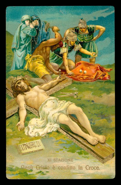 Vía Crucis (de un juego de 14) (litografía en color) de Italian School