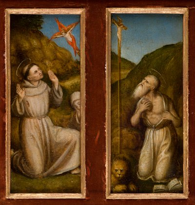 La estigmatización de los santos Francisco y Jerónimo, c.1480 (óleo sobre tabla) de Italian School