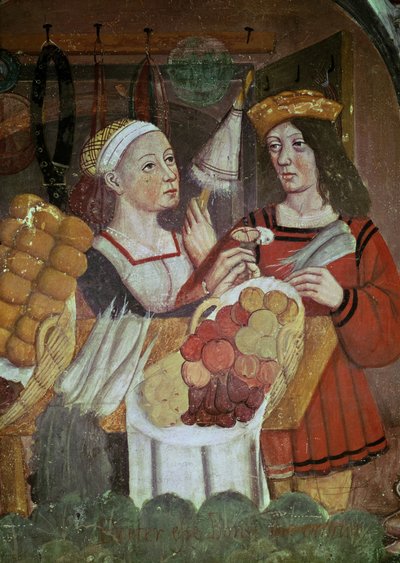 El mercado de verduras (fresco) (detalle) de Italian School