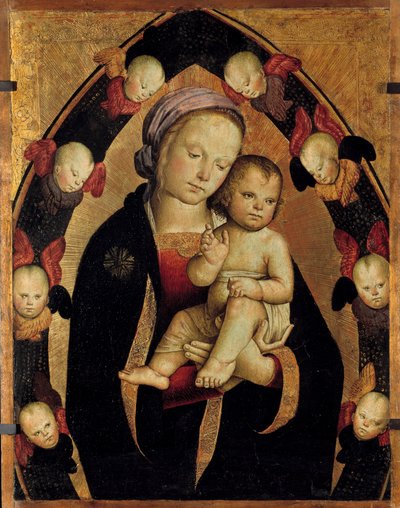 La Virgen con el Niño rodeada de querubines Retablo de la Escuela Italiana de Italian School