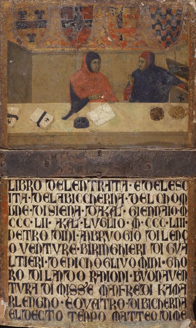El chambelán y un escritor en su despacho (pintura sobre madera) de Italian School