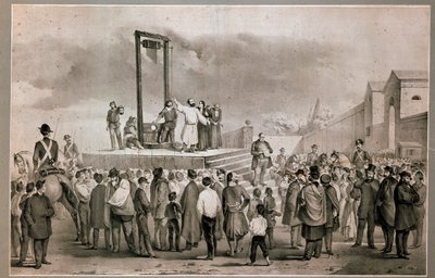 La ejecución el 13/03/1858 de Felice Orsini (1819-1858) y Pieri que llevaron a cabo el atentado del 14 de enero de 1858 contra Napoleón III en la Place de la Roquette en París de Italian School