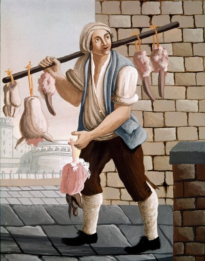 El carnicero itinerante vendiendo cabezas de ternera de Italian School