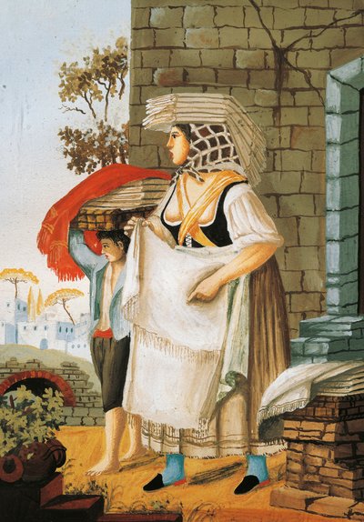 El vendedor de lino y encajes en Nápoles, Italia de Italian School