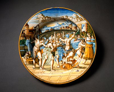 La masacre de los inocentes. Plato de cerámica producido en Urbino en el taller Fontana, Italia. Alrededor de 1566 Florencia, Museo Nacional del Bargello de Italian School
