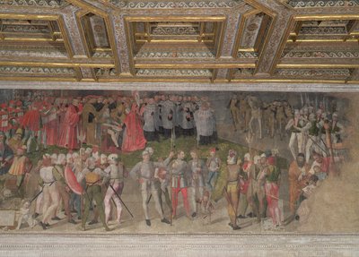 El juramento de fidelidad al primer capitán Luigi Gonzaga en 1328 (fresco) de Italian School