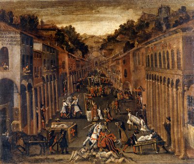 La plaga de 1630 en Bolonia. Propiedad de un banco en Bolonia de Italian School