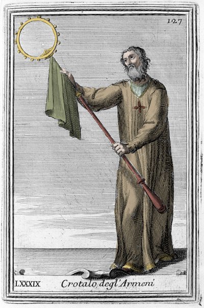 La serpiente de cascabel de los armenios: un instrumento musical ancestro de la castañuela. Grabado de “Gabinetto Armonico pieno d