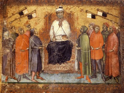 El gobierno restaurado mantiene a los ciudadanos a raya. Panel sobre madera de 1385. Archivo Nacional, Siena. de Italian School