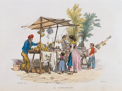 El torronaro (vendedor de turrón) (grabado) de Italian School