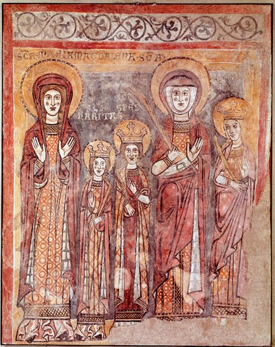 Virtudes teologales: Fe, Caridad y Esperanza (fresco, siglo VIII) de Italian School