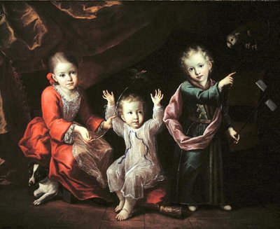 Tres niños en un interior rodeados de sus mascotas, c.1680 de Italian School