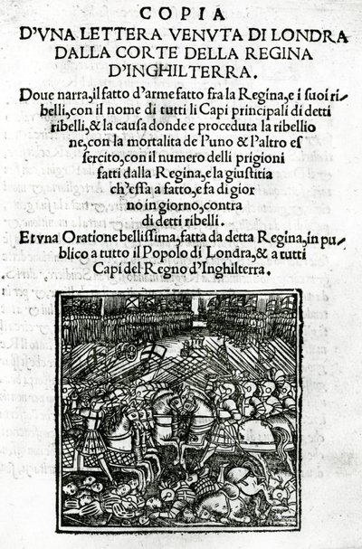 Página de título de una copia de una carta enviada desde la corte de la Reina de Inglaterra de Italian School