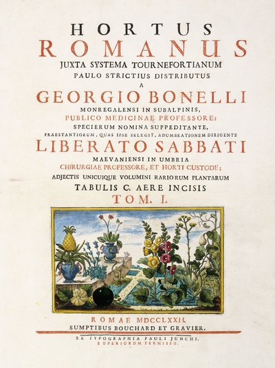 Página del título de "Hortus Romanus", 1772-1784 de Italian School