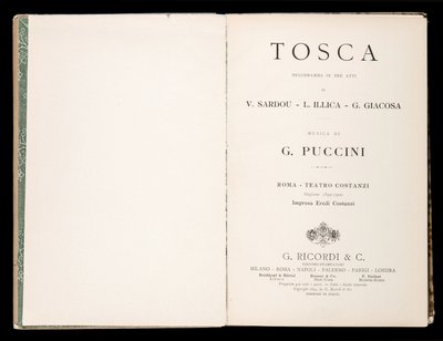 Página de título, Libretto della Tosca de Giacomo Puccini, Edizione Ricordi, Italia de Italian School
