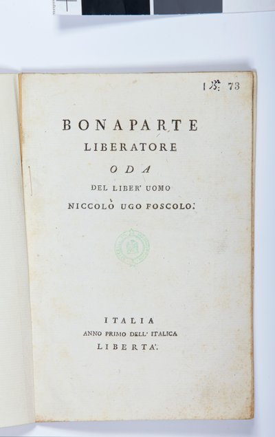 Página de título de Bonaparte Liberatore por Niccolo Ugo Foscolo, edición original, 1797 de Italian School