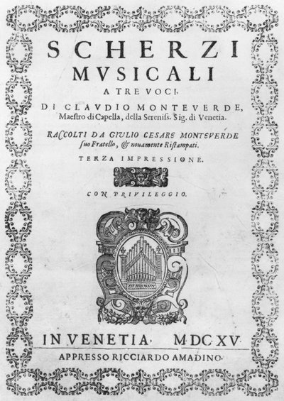 Página de título de Scherzi Musicali por Claudio Monteverdi (1567-1643) 1615 de Italian School