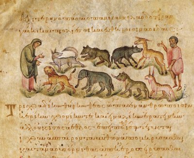 Tratado sobre las muchas especies animales que habitan la tierra, ilustración de la Cynegetica por Oppian de Italian School