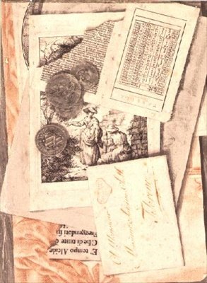 Composición de trampantojo de grabados, dibujos, monedas, etc. de Italian School
