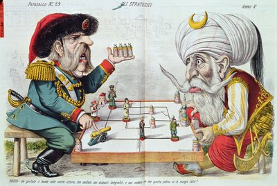 Turquía y Rusia jugando un juego de estrategia, de Le Perroquet, 1877 de Italian School