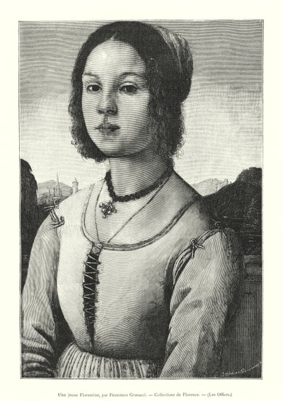 Una joven florentina, por Francesco Granacci, Colecciones de Florencia, Los Uffizi de Italian School