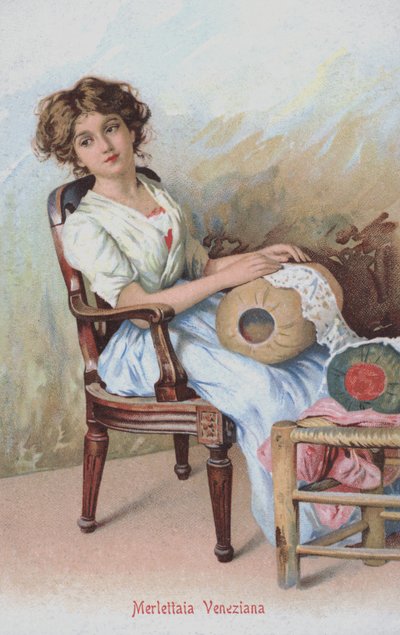 Encajera veneciana, Italia (cromolito) de Italian School