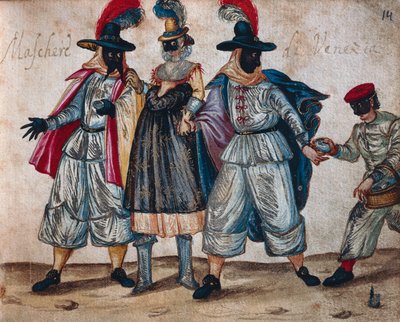 Personajes enmascarados venecianos durante el Carnaval de Italian School