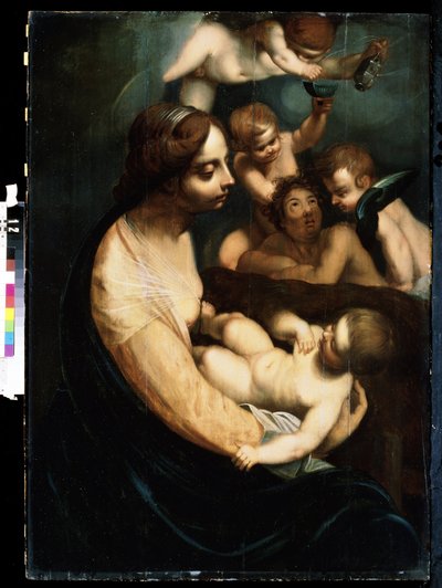 ""Madonna And Child And Angels"" (Virgen Y Niño Con Ángeles) Pintura Italiana De Principios Del Siglo XVII. Museo de Arte Mikhail Kroshitsky, Sebastopol (Sebastopol) Ucrania de Italian School