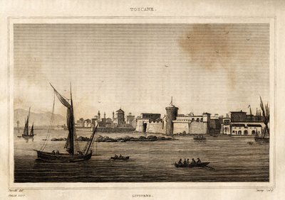 Vista de Livorno en Toscana. Grabado por Storetti en 