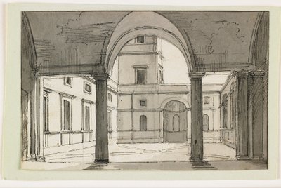 Vista de una columnata y patio italianos de Italian School