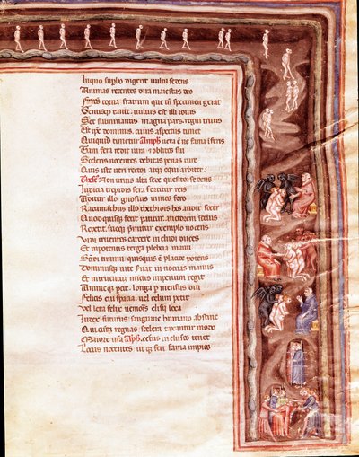 Vista del inframundo, ilustración para Hércules Furioso de Séneca (miniatura) de Italian School