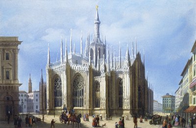 Vista de la parte trasera de la Catedral de Milán de Vistas de Milán y sus alrededores de Italian School