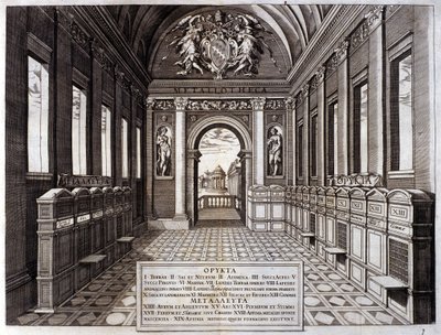 Vista del museo de Michele Mercati (1541-1595), administrador de los Jardines Botánicos del Vaticano. Grabado de “Metallotheca...” Roma 1717 - 1719 de Italian School