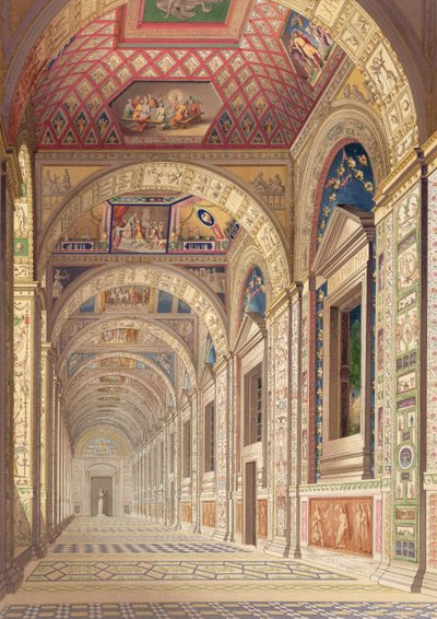Vista de la logia del segundo piso en el Vaticano, con decoración de Rafael, de Delle Loggie di Rafaele nel Vaticano, publicado como hoja suelta en la edición de 1814 de Italian School