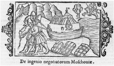 Vikingos llevando un barco a Rusia, ilustración de Historia de Gentibus Septentrionalibus de Olaus Magnus (1490-1558), publicada en Roma, 1555 de Italian School