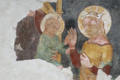 Virgen María con el niño (fresco) de Italian School