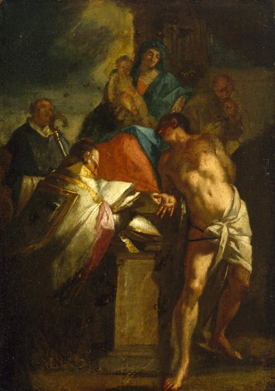 Virgen y Niño con San Sebastián y un Santo Obispo, siglo XVII de Italian School
