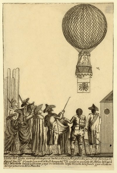 Vista del globo aerostático que se echó ante sus majestades, pub. 1793 de Italian School