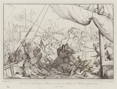Victoria de los Venecianos en Butrinto contra la flota de Roberto Guiscardo de Italian School