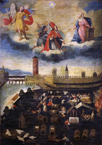 Estandarte votivo que representa la plaga en Trento en 1636 de Italian School