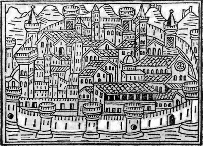 Ciudad amurallada del Supplementum Chronicarum por Giacomo Filippo Foresti, 1506 de Italian School