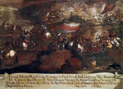 Guerra de Candia (Creta): Batalla de Chania dirigida por Francesco Morosini en agosto de 1660 de Italian School