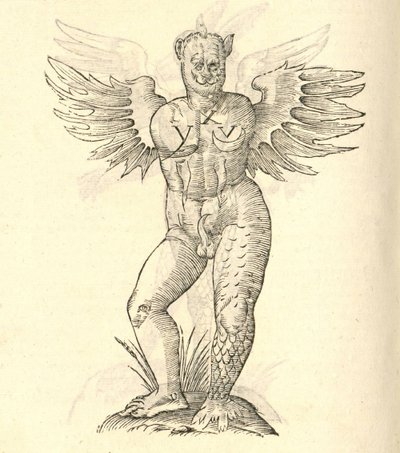Ilustración de Monstrum cornutum, and alatum aliud de Historia de Monstruos de Aldrovandi, 1642 de Italian School