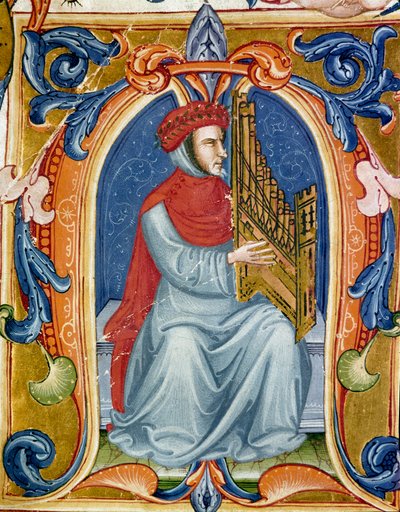Retrato de Francesco Landini o Landino tocando el órgano (1325 1397) Compositor, organista, cantante y poeta italiano. Miniatura del Códice Squarcialupi del siglo XV. Florencia, Biblioteca Laurenziana, Ms. Pal. 87. de Italian School