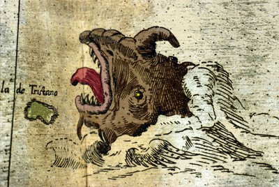 Representación de un monstruo marino cerca del archipiélago de Tristán da Cunha. Detalle del Atlas de Urbano Monte de Italian School