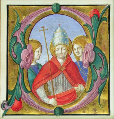 Inicial historiada S que representa a San Gregorio y dos santos de Italian School Italian School