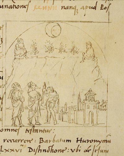Ms.LAT.446 fol.2v Los sabios estudian el movimiento de las estrellas para determinar la fecha exacta de la Pascua, de Ortopascha por el Peregrino Prisciano de Italian School Italian School