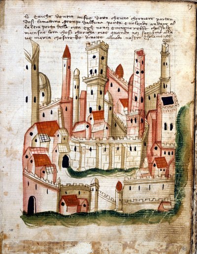 Vista de la ciudad de Jerusalén, del Libro dOltramare por Niccolo da Poggibonsi de Italian School Italian School
