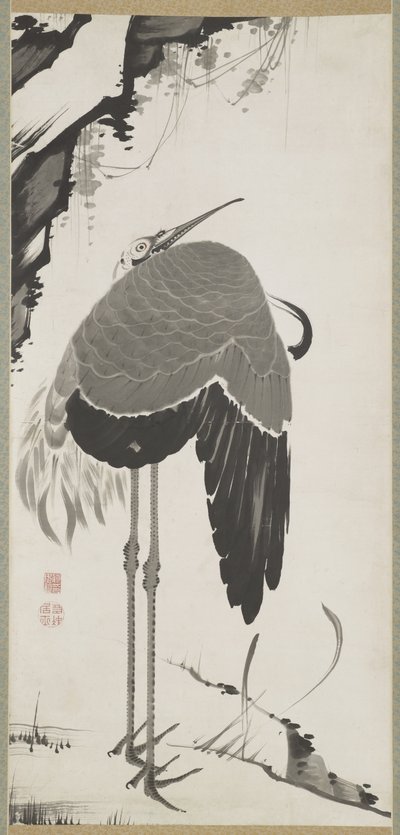 Grullas, uno de un par, Pergamino Colgante, Periodo Edo de Ito Jakuchu