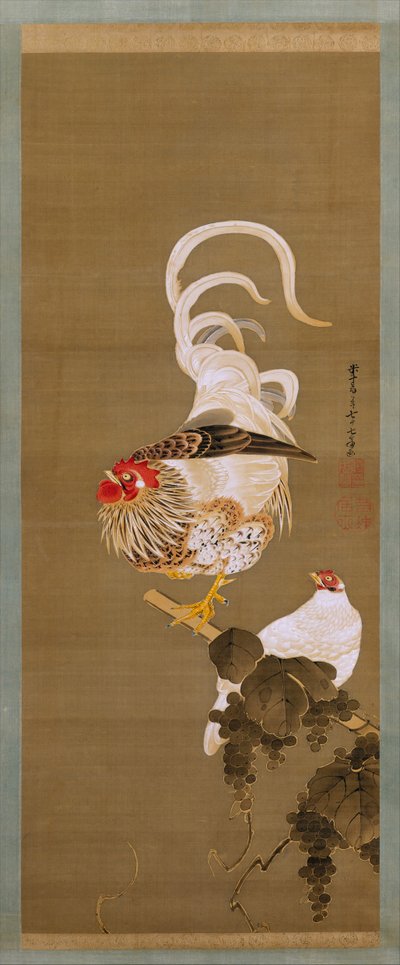 Gallina y Gallo con Vid, 1792 de Ito Jakuchu